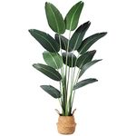 Ferrgoal Artificial Bird of Paradise Plants 6 Ft Fake Tropical Palm Tree with 13 Trunks in Pot and Woven Seagrass Belly Basket Perfect Faux Plant for Home Indoor Outdoor Office Modern Decor Green 1Pc…