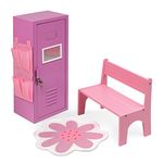 Badger Basket School Style Single Doll Locker Set with Bench, Rug and Accessories for 18 inch Dolls - Purple/Pink