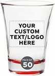 Custom Shot Glasses 2 oz. Set of 50, Personalized Bulk Pack - Great for Wedding, Party, Birthday, Gifts - Red