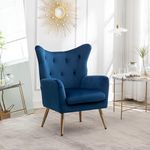 Roundhill Furniture Sovarol Velvet Button-Tufted Wing Back Accent Chair, Blue