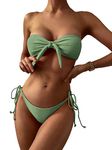 ZAFUL Women Strapless Bikini Swimsuit, Tie Side Scrunch Butt Bandeau Bikini Set(Y-Bb Light Green,M)