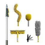 DOCAZOO Cleaning Kit w/ 5-12ft to 20 ft Extendable Telescoping Extension Pole - Window SqueegeeTool & Microfiber Duster for High Ceilings, Ceiling Fan Dusters, Cobweb - Your Long Reach Cleaner Tool