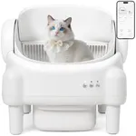 Paruuntys Self Cleaning Litter Box,Open Top Automatic Litter Box with App Control for Multiple Cats, Safety Sensors Protection, Odor Control Includes 2 roll Liners,Large Waste Bin, Cream White