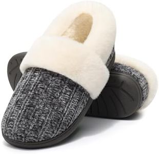 Evshine Women's Fuzzy Memory Foam Slippers, Closed Back Knit Bedroom Slippers, Slip-On Warm House Shoes for Indoor & Outdoor Comfort, Dark Grey, 39-40 (Size 8)
