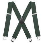 FACATH Men's Braces X Style 5cm Wide 2 inch Heavy Duty Suspenders for Trousers with 4 Strong Metal Clips, Tuxedo Suspenders Adjustable and elastic Braces for men's and women's trousers (Green)