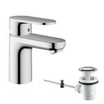 hansgrohe Vernis Blend - bathroom tap with pop-up waste set, bathroom sink tap with spout height 70 mm, basin mixer tap water-saving (EcoSmart), chrome, 71550000