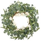 CiCiwind 19'' Artificial Eucalyptus Wreath for Front Door Spring Wreath with White Berries Green Leaf Wreath for Farmhouse Window Front Patio Garden Decoration