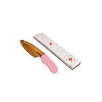 HOUSE OF ZIZI Kids Mango Wood Montessori Large Knife | Safe Cooking, Cuts Soft Vegetable & Fruits Knife | Cutting & Chopping Knife|Non-Stick Coating, Soft Touch Handles |Eco-Friendly Safe (Light Pink)