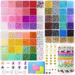 Funtopia 4mm 7800pcs+ Seed Beads for Jewelry Making, 60 Colors Small Glass Beads for Bracelets, Friendship Bracelet Kit with Alphabet Letter Beads and Evil Eye Beads for DIY, Art and Craft