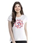 Pooplu Women's Regular Fit Om Symbol Cotton Graphic Printed Round Neck Half Sleeves Black and White Yoga Tshirt. Yoga, Meditation,Exercise, Pootlu Yoga Tops and Tshirts.(Oplu_White_X-Large)