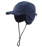 Decentron Mens Brim Hat with Earflaps Windproof Baseball Cap Warm Winter Hats with Lining Navy Blue