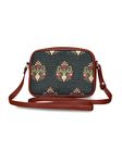 ZOUK Women's Vegan Leather and Indian Fabric Handmade Sling Bag for Mobile Phones and Wallets (Multicolor)