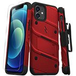 Zizo Bolt Series for iPhone 12 / iPhone 12 Pro Case with Screen Protector Kickstand Holster Lanyard - Red & Black