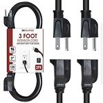 Digital Energy 3 Prong 3 Foot Indoor Outdoor Extension Cords 2 Pack, Heavy Duty Power Cords 13A 125V 60Hz 1625W, UL Listed, Black