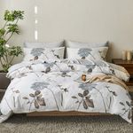 Wake In Cloud - Floral Comforter Set, Botanical Flowers Pattern Printed, Soft Microfiber Bedding (3pcs, Queen Size)