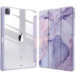 Fintie Hybrid Slim Case for iPad Pro 12.9-inch 6th Generation 2022, [Built-in Pencil Holder] Shockproof Cover w/Clear Transparent Back Shell, Also Fit iPad Pro 12.9" 5th/4th/3rd Gen, Lilac Marble