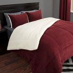 Lavish Home 3 Piece Sherpa/Fleece Comforter Set, King, Burgandy