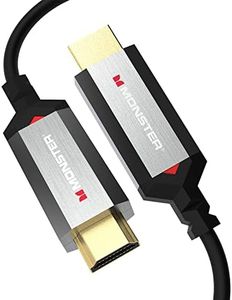 Monster Essentials Directional Fiber Optic HDMI 2.1-48 Gbps Active Optical Cable Featuring Aluminum Extrusion Connector - Supports 8K @ 60HZ, 4K @ 120HZ, Premium Certified, V-Grip, 100ft