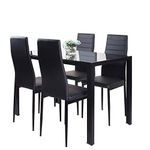 JE Dining Table Chairs Set of 4. Black Dining Room Kitchen Set, Glass Large Table with 4 High Back Chairs