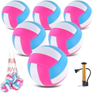 ELKCIP 6 Pack Volleyballs Official Size 5, Soft Bulk Recreational Volley Balls with Pump and Net Bag for Indoor Outdoor Beach Pool Water Sand Game Training Match for Beginner Women, Pink