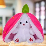 DIKANG Strawberry Bunny Plush Toys, Rabbit Soft Toys with Zipper, Strawberry Rabbit Soft Toys for Girls, Reversible Bunny Soft Toy, Cute Plushies Gift for Girls & Kids (Strawberry Bunny, 30cm)