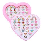 PASEMM 36pcs Little Girl Jewel Rings, Adjustable Unicorn Rings Toys, No Duplication Kids Play Rings in Box,Dress Up Rings for 4-12 Year Old Girls, Birthday Christmas Valentine's Day Holiday Gifts,