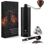 SUNYA Manual Coffee Grinder with Stainless Steel Conical Burr. Aluminum Shell Hand Coffee Bean Mill with Adjustable Settings for Pour Over | French Press | Cold Brew. Coffee Recipes Booklet Included