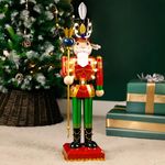 Marco Paul 120cm Red Nutcracker Soldier Statue with LED Lights - Battery Operated Hand-Painted Christmas Decor - Metal InLit Indoor Nutcracker Ornaments for Christmas Decorations