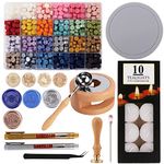 Wax Seal Stamp Kit with Gift Box 624pcs Wax Seal Beads, Wax Sealing Stamp, Sealing Wax Warmer, Wax Melting Spoon, Tealight Candles, Metallic Pen, Stamp Mat, Wax Seal Kit for Gift and Craft