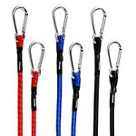 PRETEX 6 Bungee Cords with Carabiner Hooks - 3 Different Lengths & Colours - Heavy Duty Bungee Cord Tie-Down Pack - Bungie Straps w/Strong Coated Rubber