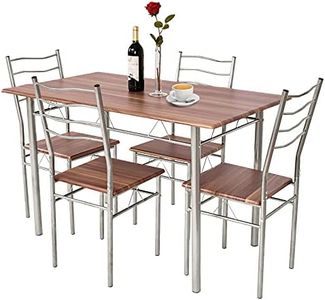 Giantex 5 PCS Dining Table Set, Counter Height Table with Spacious Rectangular Tabletop, Dining Desk with 4 High Backrest Chairs & Anti-Slip Pads, Kitchen Furniture for Home Restaurant (Silver+Walnut)