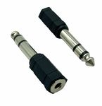 2 Pack of Headphone Adapters 3.5mm Socket to 6.35mm Jack Plug Audio Stereo Adaptor Converter Black Premium Quality