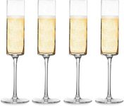 Maison & White Edge Champagne Flutes - Set of 4 | Flat Bottom Wine Glasses | Prosecco Glass | Christmas Drinking Glasses | Square Champagne Flutes | M&W (Clear)