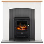 Dimplex Oakmead Optiflame Electric Fire Suite, Black Wood Burner Style Stove Suite with Ivory Surround, LED Flame Effect with 2kW Adjustable Fan Heater, Complete Fireplace and Remote Control