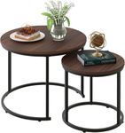 Huhote Round Coffee Tables, Set of 2 End Table, Nesting Tables, Side Table with Metal Frame for Living Room/Bedroom/Balcony/Office/Apartment, Diameter 23.6/15.7 IN (Black Frame, Brown Top)