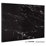 Navaris Magnetic Memo Board Whiteboard - 90 x 60 cm Dry Erase White Board with Design for Wall - Includes Marker and Magnets - Black Marble