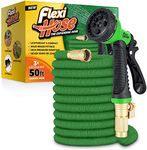 Flexi Hose Expandable Garden Hose - 50FT Heavy Duty Water Hose, Retractable Hose with 2cm Brass Fittings - Expandable Hose Design Includes Spray Nozzle (Green 15 Metres)