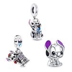 HAEPIAR Happy dog S925 Silver Charm for Bracelet Necklace Sterling Silver Dangles Pack of 3 for Women Girls Gifts