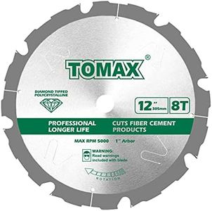 TOMAX PCDM12 Inch 8 Tooth Polycrystalline Diamond Tipped (PCD) Hardie Fiber Cement Saw Blade with 1 Inch Arbor