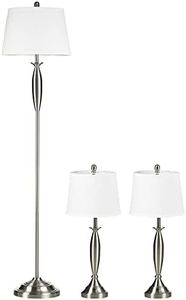 HOMCOM Set con 1 Lampada da Terra e 2 Lampada da Tavolo in Acciaio e Tessuto per Illuminazione Interni Casa e Ufficio, Bianco e Argento
