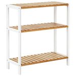 SONGMICS Bamboo Storage Shelf, 3-Tier Plant Shoe Rack, Multipurpose, in the Entryway, Bathroom, Living Room, Balcony, Kitchen, Natural and White BCB33WN