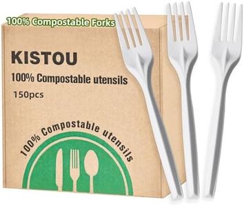 kistou 150pcs Compostable Forks Eco-friendly Heavy Duty Utensils Disposable Forks No Plastic Biodegradable Utensils disposable silverware for party BBQ, Picnic Events,Daily Use