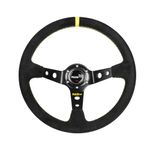 RASTP Universal Racing Steering Wheel Suede Deep Dish 13.58”/345mm 6 Bolts with Horn Button Include Cable,Wrench (Yellow)