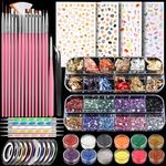 Teenitor Nail Art Kit with Nail Glitter, Nail Art Brushes & Nail Sticker for Gel Nails Art, Nail Gems Nail Accessories Tool for Teenage Girls, Nail Art Pens Nail Dotting Tool for Beginners