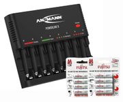 ANSMANN Individual Cell Battery Charger Powerline 8 for NiMH Rechargeable Batteries AAA & AA - 8 Bay Universal recharger Plus 8-Pack Fujitsu AA Batteries.