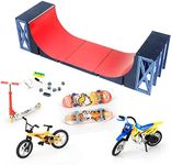 Hestiasko Mini Finger Skate Park Ultimate Half Pipe Ramp Set,Finger Skateboards Ramp Kit with Mini Finger Bike Mini Finger Boards for Finger Skatepark Training Props for Ages 6 and Up(red)
