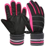 EEFOW Kids Winter Thermal Cycling Gloves - Warm Fleece Lined Running Mittens Windproof Waterproof Ski Snow Gloves for Age 8-10 Children Unisex Outdoor Snowboarding Sledding Skiing Pink M