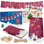 LIVAIA DIY Advent Calendar Kit - 2024 Christmas Craft Advent Calendar - 24 Red Paper Bags and Wooden Clips, Number Stickers, and Rope - Fillable Calendar with Festive Design - Ideal Christmas Gifts