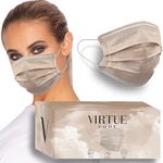 VIRTUE CODE 50 Disposable Face Masks for Men and Women. Beige Face Mask with Elastic Ear Loops