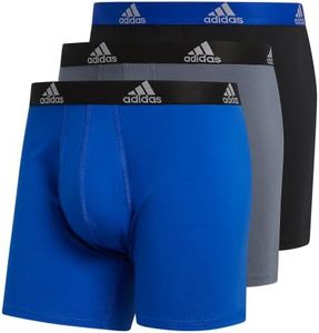 adidas Men's Stretch Cotton Boxer Brief Underwear (3-Pack), Bold Blue/Onix Grey/Black, Small